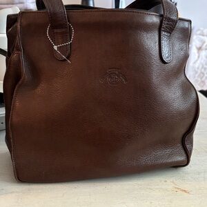 Ghurka Dark Brown Leather Shoulder Bag, Large ziptop. style# GB610V